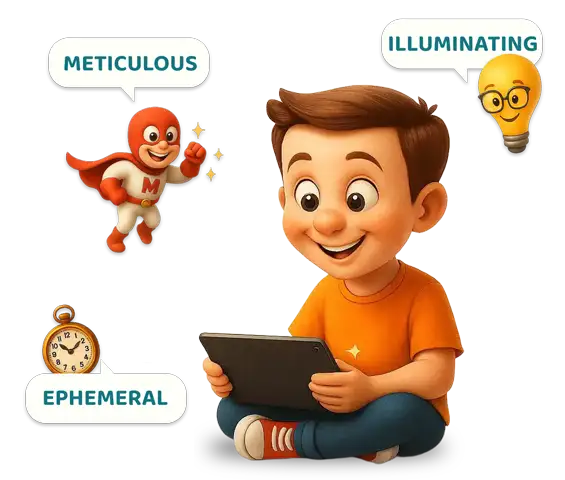 Child learning new words with VocabCartoons on a tablet